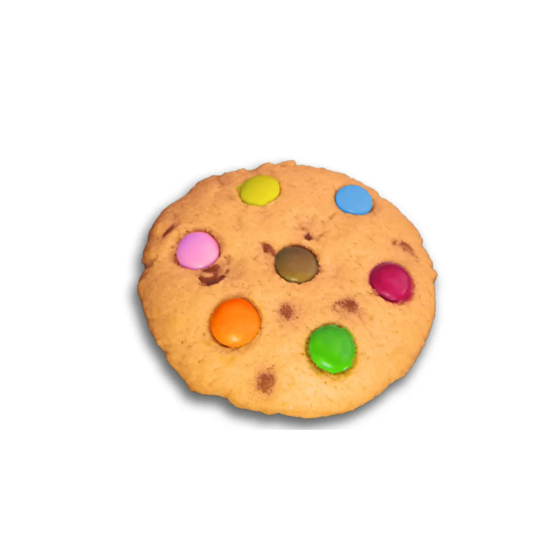 picture of a cookie with coloured shells on it, on a white background